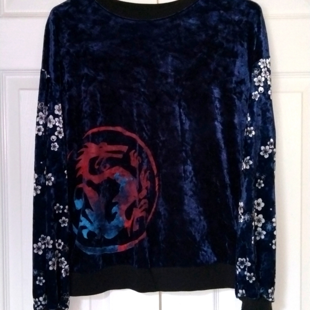 Navy crushed velvet Mulan theme sweater from Disney.